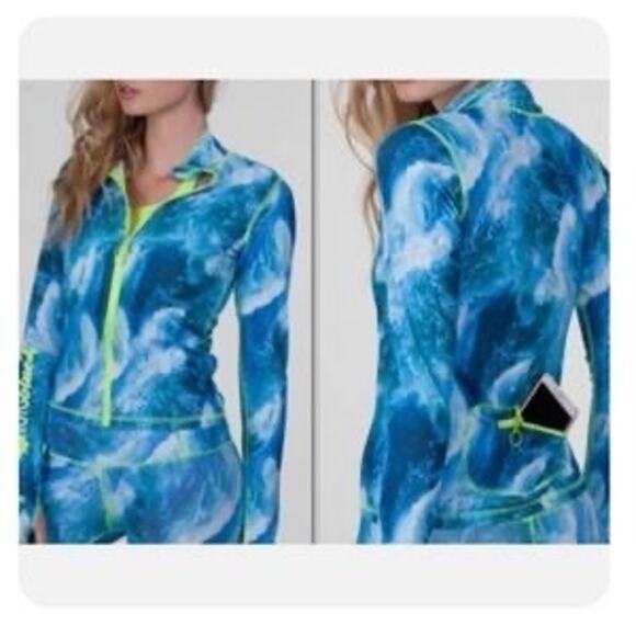 TUTUBLUE Other - TUTUBlue Women’s Watercolor Ocean Blue Full-Zip Rash Guard Jacket Medium UPF 50+
